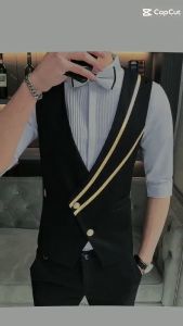 Áo gilê áo gilê nam xu hướng cá tính phiên bản hàn quốc trong mùa xuân hạ thu chéo ngực thiết kế độc đáo sang trọng ( không có áo sơ mi) -Mẫu hót H54