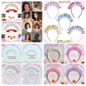 Good luck befalls! Happy Birthday Headband (Letters) Delicate Pearl Diamond Headband Glitter Headband Plastic Pearl Headband Birthday Gift Decoration Headband