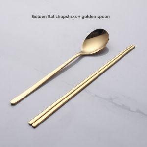 304 Korean Style Stainless Steel Chopsticks Golden Spoon South Korea Solid Flat Chopsticks Barbecue Tableware For Home Square-Headed Chopsticks 1 Pair
