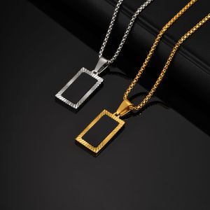 Kemstone Stainless Steel Retro Geometric Square Acrylic Pendant Necklace for Men Gold & Silver
