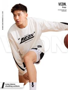 VEIDOORN Long Sleeves Gap Basketball Clothes T-shirt Mens American Basketball Training Wear Sports Running Tops Breathable Mesh Fashion V