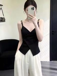 Black Crisscross V-Neck Slimming Tank Top Plus Size