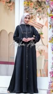 Baju Gamis Wanita Terbaru Mewah Dress Wanita Lengan Panjang Lebaran Alisha Abaya by ZNR Muslimah