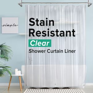 Transparent waterproof plastic shower curtain100% PEVA 12 hooks3 magnetic weightssuitable for shower rooms and bathtubs
