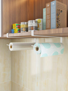 No Drilling Kitchen Tissue Holder Cabinet under Shelf Roll Paper Rack Storage Shelf Oil Absorption ness Preservation Film