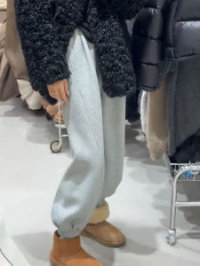 plus Size Grey Fleece Lined Thickened Casual Harem Pants Women Winter New Style Slimming High Waist Cuffed Sports Sweatpants