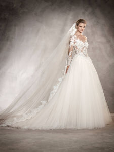 ชุดแต่งงานแขนยาวสไตล์เจ้าหญิง กระโปรงทรงเอ ลูกไม้ ชุดยาวคลุมเข่า สีเปลือก ชุดราตรี ชุดแต่งงาน ชุดราตรี