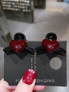Original Acrylic Heart Shaped Hair Clip Vintage Red Love Headwear Bangs Clamp Edge Small Size Fashionable Hair Accessories