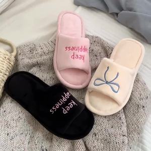 XIXITIAO 2024 New Word Soft Flat Bottom Womens Autumn and Winter Advanced Floor Shoes Creative English Letters Cotton Slippers