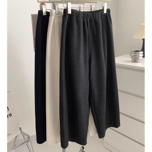 Ladies Fleece Lined Wide Leg Straight Cut Pants Warm Cozy Winter Trousers High Waist Comfortable Soft Material Korean Style