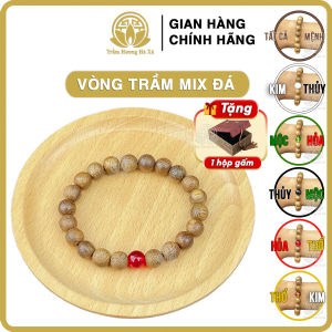 Vòng tay trầm hương tròn đơn mix đá đeo tay nam nữ mệnh kim mộc thủy hỏa thổ Trầm Hương Hà Xá