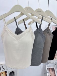 Warm Fleece Lined Lace V-Neck One-Piece Bra Vest Autumn Winter Thermal Camisole Womens Fashion Innerwear Base Shirt