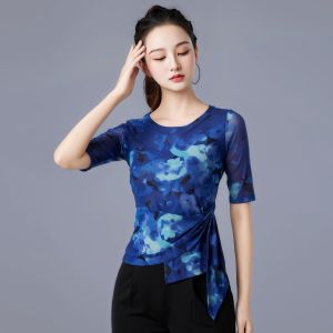 Modern Latin Dance Clothing Long Sleeve Mesh Practice Suit Classical Dance Womens New Top mid Sleeve Long Sleeve Netting Dancewear