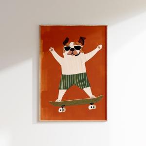Canvas Prints Poster Cartoon Funny Animal Art Prints Bedroom Nursery Wall Art Home Decor Poster Cute Skateboard Dog Dachshund