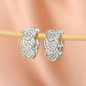 Huitan Gold Color Heart Hoop Earrings Full Paved Dazzling CZ Dainty Exquisite Womens Ear Earrings Bridal Wedding Love Jewelry