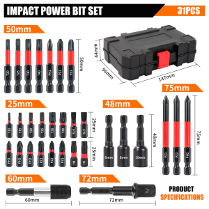 31pcs Electric Screwdriver Bit Set Durable Alloy Oil-Rubbed Finish Waterproof Includes Phillips Hexagon Torx Sockets With Case