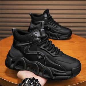 Height Increasing High Top Black Running Shoes