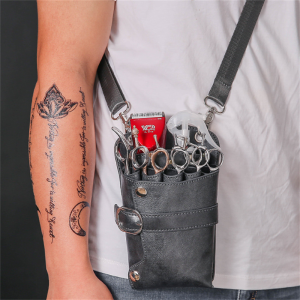 PU Leather Hair Scissors Bag with Shoulder Strap 5 Pockets Pet Bag Hair Clip Comb Holder Hairdresser Waist Pack Pet Scissor Bag