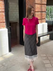 Korean Style Retro Plaid Lace Skirt
