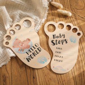 Wooden Baby Month Milestone Card Footprint Shape Record Card Newborn Birthday Gifts Souvenir Baby Photo Photography Accessories