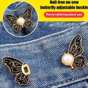 1Pair Adjustable Butterfly Waist Button for Tighting Waistline of Pants Jeans Skirts Waist Reduce Buckles No Sewing Required