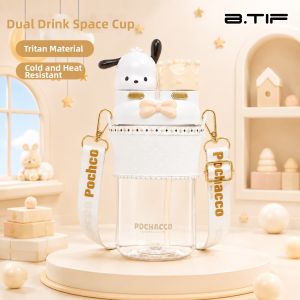btif | Kids Girls Dual-Drinking Straw Cup School Use Water Bottle Crossbody