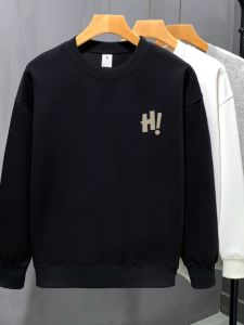 เสื้อสเวตเตอร์คอกลมแขนยาวผู้ชายฤดูใบไม้ร่วง/ฤดูหนาวแฟชั่นอเมริกัน ทรงหลวม ปกติ ไม่มีหมวก เสื้อสเวตเตอร์คอตตอนพิมพ์ลายอักษร