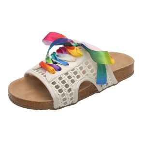 IELGY Thick-soled platform heel slippers for women casual mesh breathable flat slippers