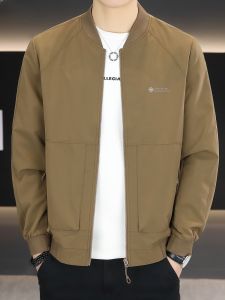 HENGYUANXIANG | แจ็คเก็ตเบสบอลทรงหลวมสำหรับผู้ชาย ฤดูใบไม้ผลิและฤดูใบไม้ร่วง แจ็คเก็ตแบบลำลอง สีกรมท่า คอตั้ง เสื้อผ้าสำหรับใส่ไปทำงาน