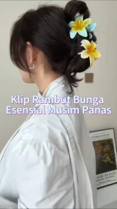 008 Jepit Rambut Wanita Motif Bunga Kamboja Bahan Akrilik Glossy Jedai Rambut Gaya Korea 8CM