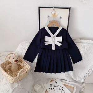 [2-9 years old] Children Kids Classy Black Bow Sweet Girl Long Sleeves Blouse & Skirt Set