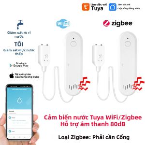 Cuộc Sống Thông Minh Tuya WiFi/Zigbee Cảm Biến Rò Rỉ Nước Với Âm Thanh 80dB Báo Động Lũ Báo Ứng Dụng Thông Báo Cảnh Báo An Ninh Gia Đình