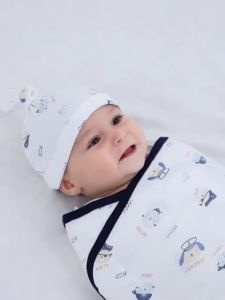 Insular 2in1 Baby Newborn Sleep Sack Swaddle Receiving Blanket With Baby Cap Swaddling Wrap Cotton Infant Sleeping Bag