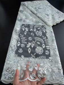 African Tulle Lace Fabric 5 Yards High Quality Nigerian Sequins Tulle Lace Fabric For Sew Wedding Dress Women Diy Cloth F3733