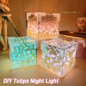 DIY Tulips Lamp Valentines Gift Led Pink Tulip Flower Night Light DIY Gift For Girlfriend Birthday