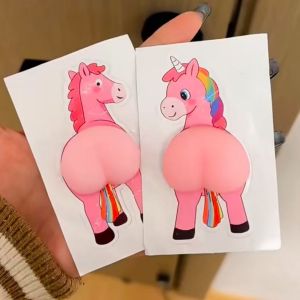 Cartoon Pony Butt Squeeze Sticker Funny Horse Hip Stress Relief Toy Anti-Collision Protective Sticker Party Favor Decoration for
