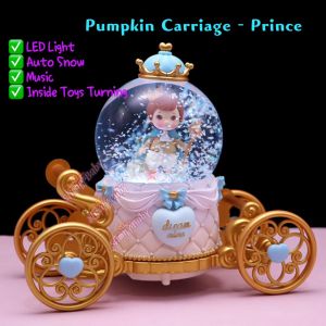 公主王子南瓜车音乐球 Pumpkin Carriage Princess Crystal Ball Music Box Pink Castle Wedding Decoration Resin Ornament Creative Gift
