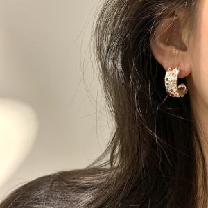 Elegant French Style Colorful Mining Ear Cuffs Womens Fashion Jewelry Arc Shape Alloy Geometric Pattern Half Precious Stones