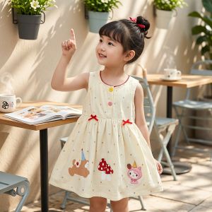 Cute Cartoon Polka Dot Sleeveless Dress for Girl