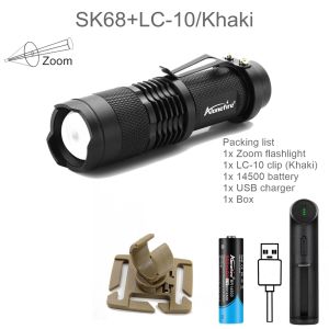 Zoom Mini Flashlight+Swivel U Ring Flashlight Work Backpack Lamp Outdoor Hike Climb Light Holder Clamp Shoulder Tape Clip 14500