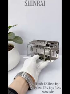 Kệ Đựng Bàn Chải Giá Đựng Tuýp Kem Đánh Răng Nhà Tắm INOX SUS304 Bạc Gương 2 Cốc ( Dán Tường - Có Lỗ Khoan )