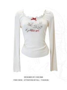 Plus Size Sweet Girl Butterfly Knot Rabbit Print Short Sleeve T-Shirt Womens Long Sleeve T-Shirt Underwear Shirt