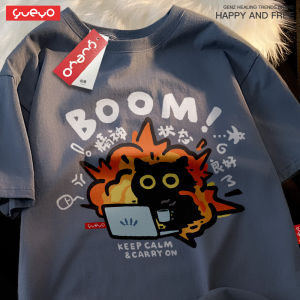 Yueyo | Original Design Black Cat Cotton Short Sleeve T-shirt Mens Casual Loose