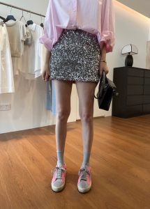 Váy Ngắn Sequin Thời Trang Xuân Hè Cho Nữ Cạp Cao Dáng Chữ a Đa Năng Váy Ngắn Bó Sát Phong Cách Hàn Quốc Váy Ngắn