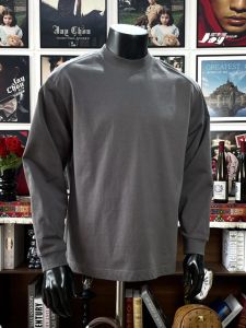 Deep Grey Mens round Neck Sweatshirt Long Sleeve Inner Wear Base Shirt American Style Heavyweight Small Collar T-Shirt