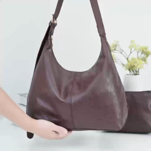 CATHERINE BAGS#Y72 Korean Women`s Pu-leather 2n1 shoulder bag featuring large crescent-shaped shoulder bag and a matching smaller inner pouch.