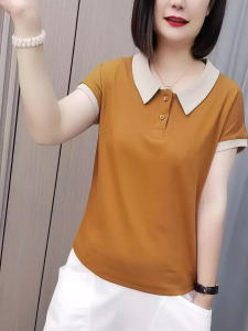 HUAXUNRAN | New Fashionable Polo Collar Loose Fit T-shirt for Women