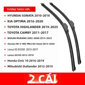 Bộ 2 Lưỡi Gạt Nước Ô Tô Dành Cho HYUNDAI SONATA KIA OPTIMA TOYOTA HIGHLANDER NISSAN MURANO Honda HR-V Civic Lexus GS350 - Cần Gạt Nước Cao Su Phía Trước
