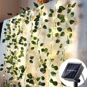 Green Leaf String Lights Solar LED Rattan Ivy Vine Fairy Lights For Garden Party Wedding Terrace Campping Courtyard Decoration