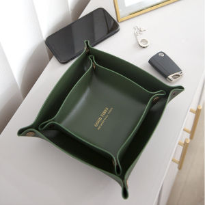 Nordic Double-Sided Leather Tray Storage Box Tea Table Remote Control Organizer Key Tray Scandinavian Style Square Leather Basket